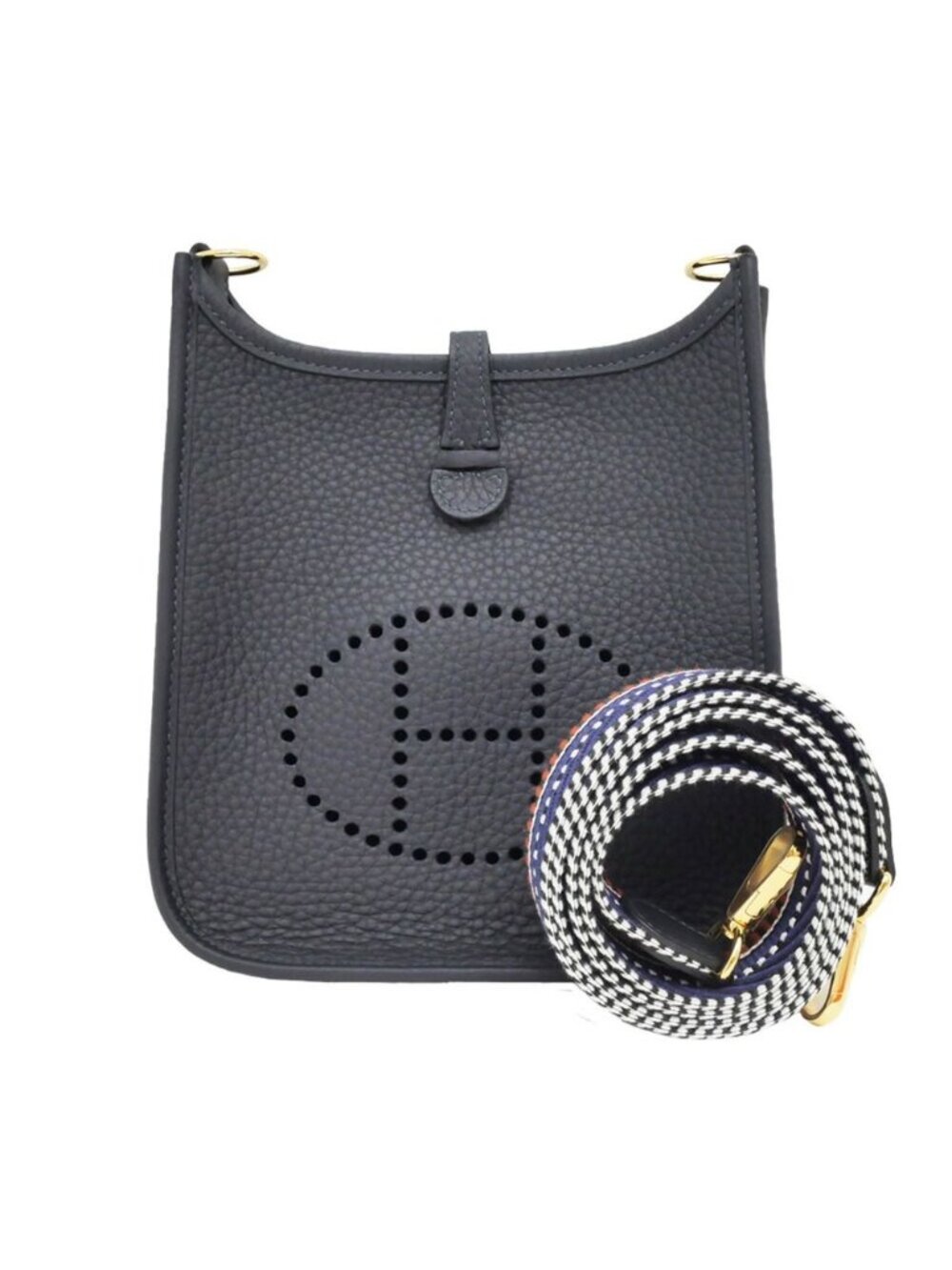 Hermes Evelyne TPM Sangle Caval Canvas Shoulder Bag Gold Taurillon Clemence